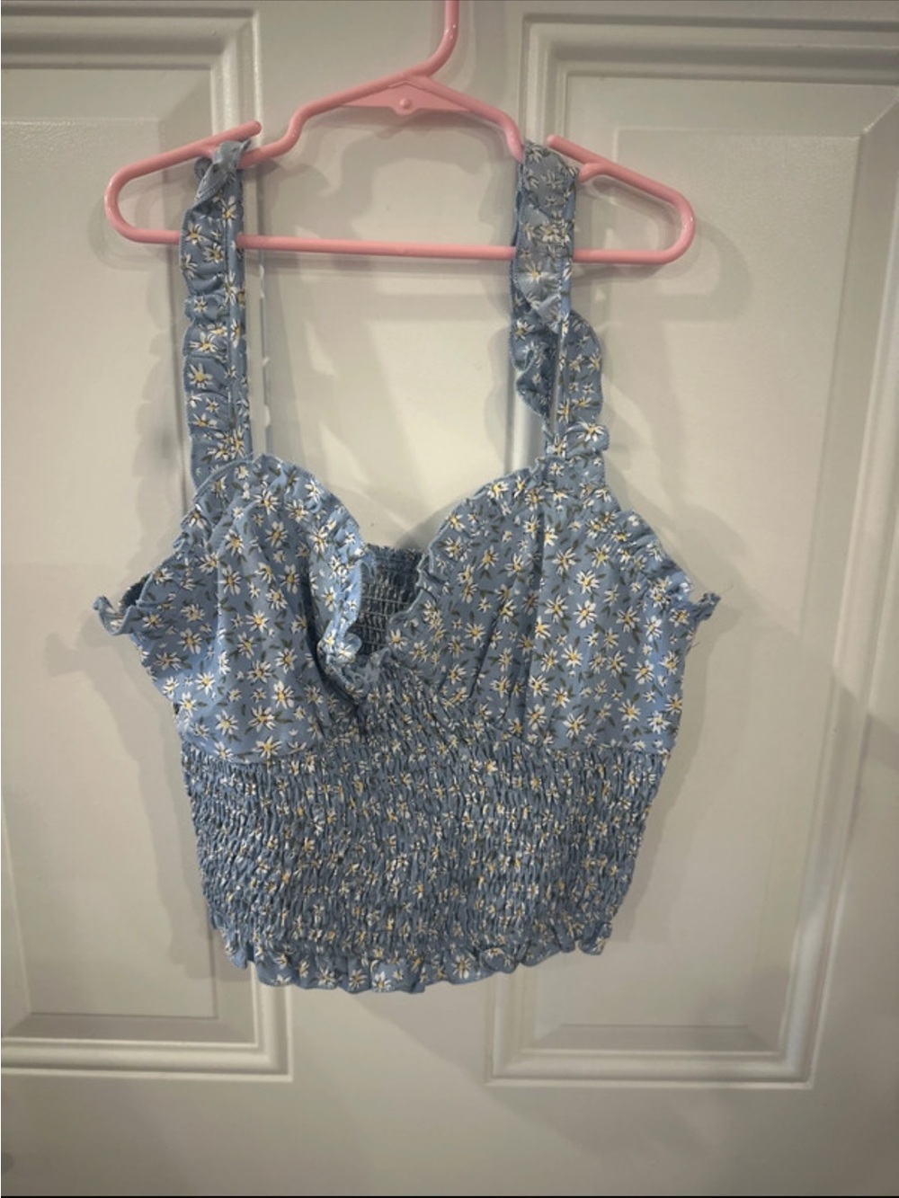 SHEIN Blue Daisy Smocked Crop Camisole